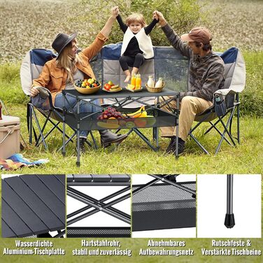 Зручний складаний туристичний стіл Garllen для пікніка та відпочинку на природі, 82x40 см, 2 рівня висоти (44/70 см), сталевий, з сумкою