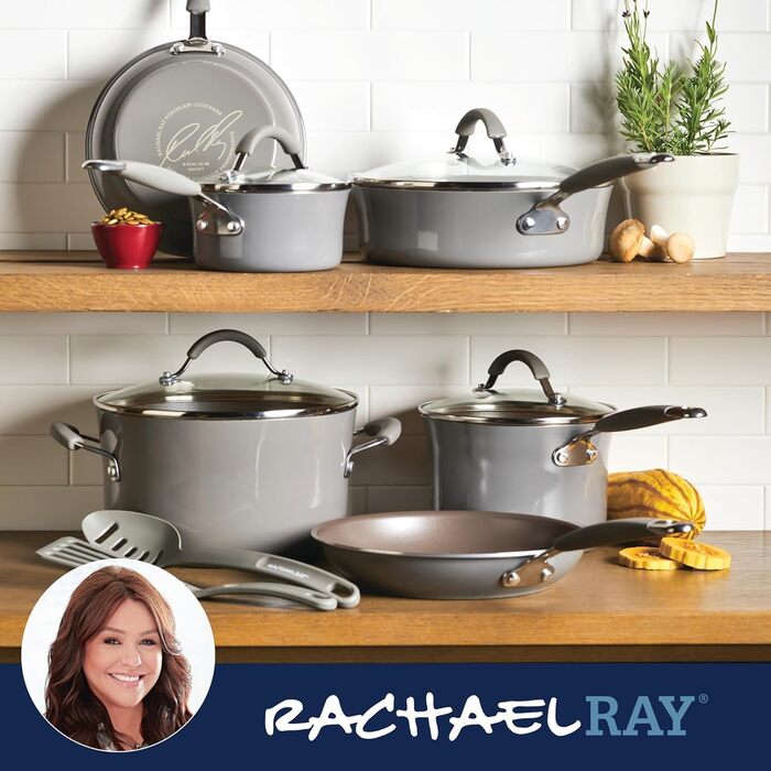 Набір посуду Rachael Ray Cucina, 12 предметів, антипригарний, сірий Sea Salt