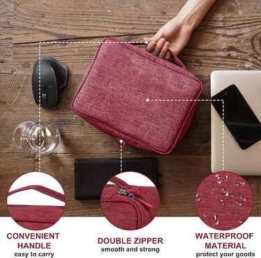 Водонепроникна сумка-органайзер для кабелів та аксесуарів: USB-накопичувачі, SD-карти, Power Bank (червона)