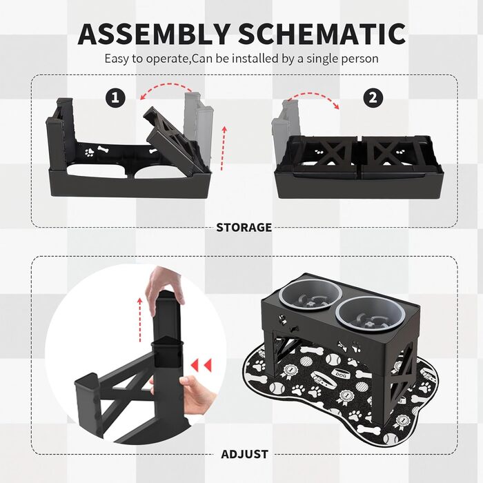 Набір мисок для собак і котів 3-в-1 з регулюванням висоти, антиковзною підстилкою та захистом від розливання (2x1000 мл)