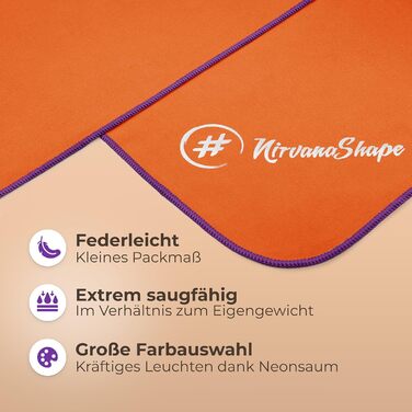 Рушник з мікрофібри NirvanaShape - туристичний, пляжний, спортивний (80 x 40 см, помаранчевий з фіолетовим кантом)