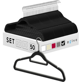 Набір вішалок для одягу OGIVO, 50 шт. - чорні, з антиковзаючою поверхнею, для краваток та сорочок