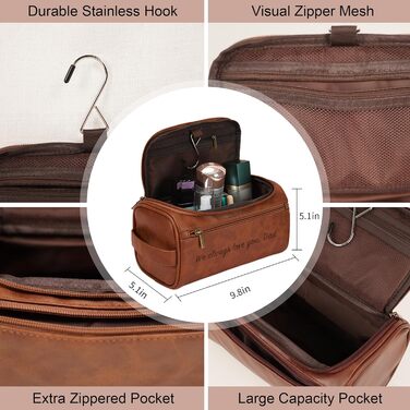 Чоловіча дорожня косметичка Easycosy з лазерним гравіюванням імені, шкіряна, для підвішування, стильна, ідеальна для подорожей, подарунок для тата, дідуся, колеги, на день Святого Миколая, червоно-коричнева