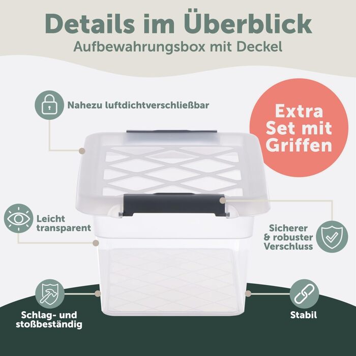 Blumtal Storage Box with Lid 32L Plastic - Storage Boxes 36.5x36x26.5 cm - Storage Boxes Made from 100% New Material with Locking Clips - Storage Boxes with Lid (5 Liters, 4-Piece Set)