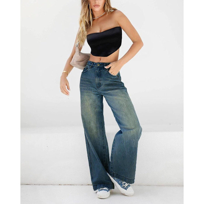 Джинси Weite Leg прямого крою, Used-Look, глибокий синій, розмір M