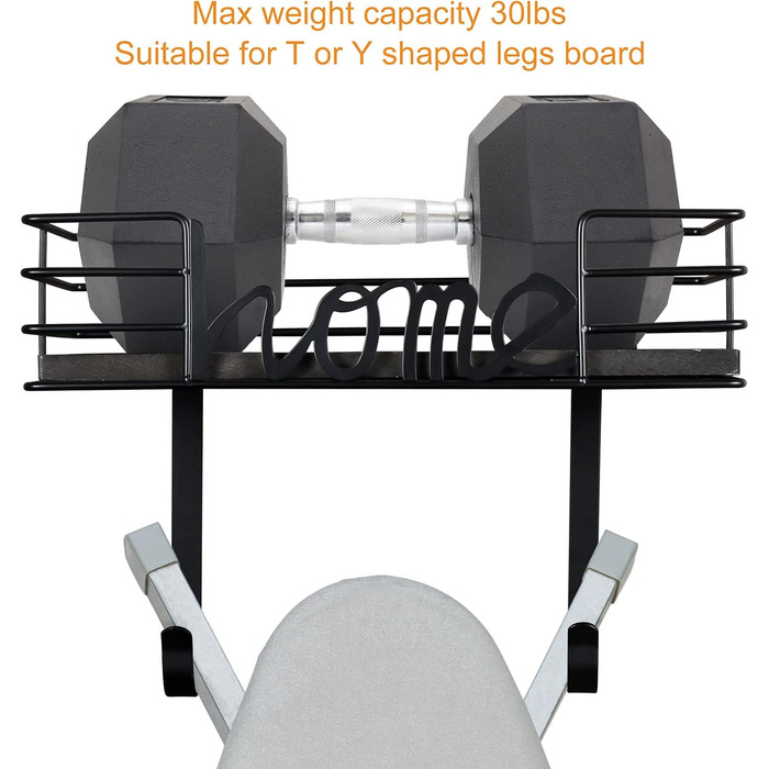 Настінна вішалка для праски TJ.MOREE з кошиком для зберігання та гачками (чорна)