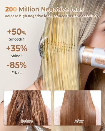 UKLISS Air Styler 7 в 1: фен-щітка з 7 насадками для сушіння, укладання та об'єму волосся, іонізація, білий