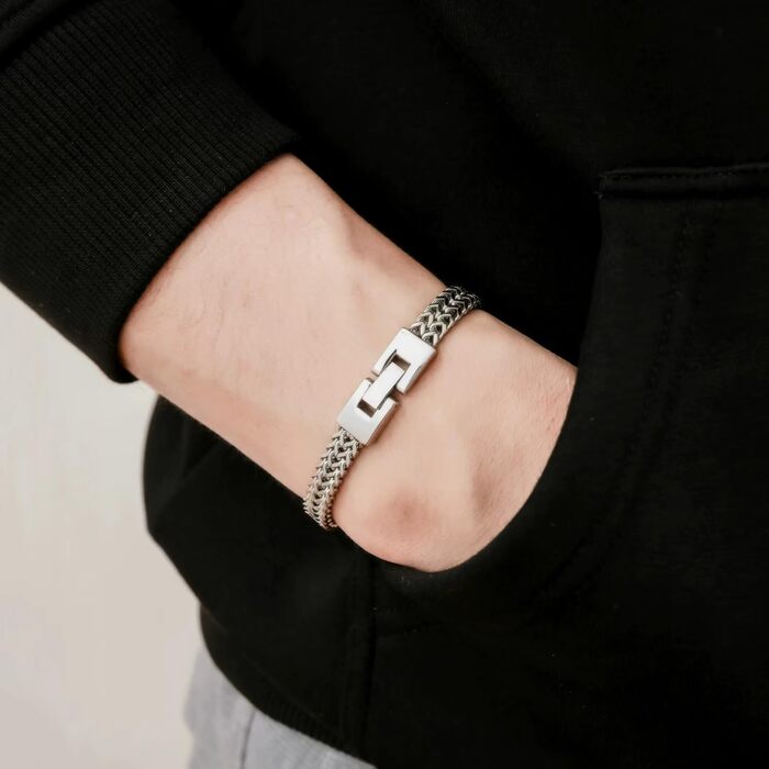 Чоловічий браслет на руку з нержавіючої сталі: срібний, золотий. Подарунок на Різдво, День батька, День святого Валентина, день народження. Ювелірні вироби, подарунок для друга, чоловіка (21 см, срібло)