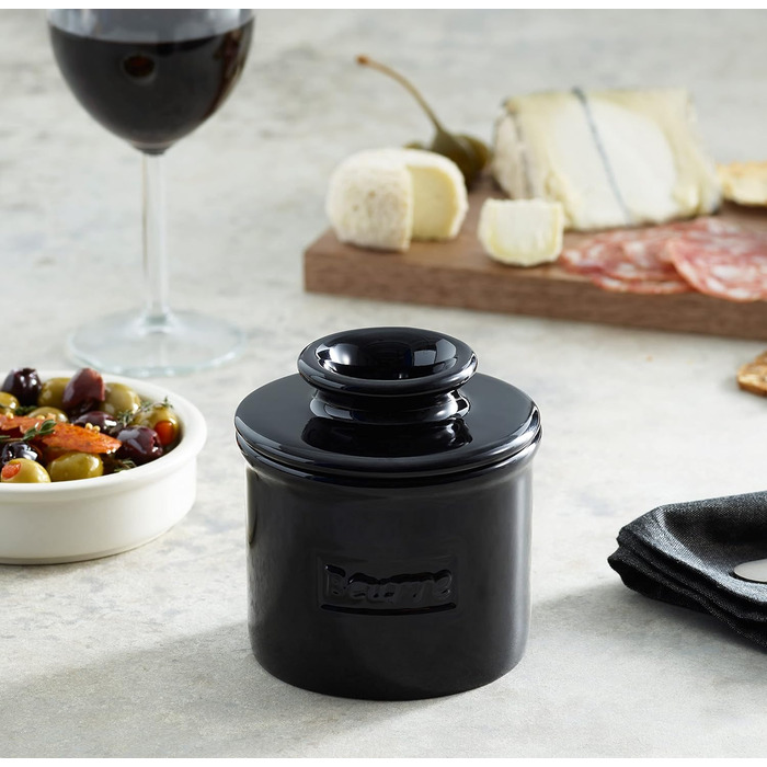 Butter Bell BB-CCBLK The Original Crock by L. Tremain, Cafe Retro Collection - Glossy, Bone China, Midnight Black