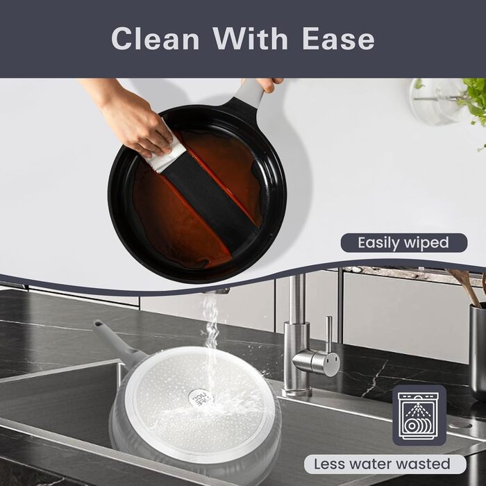 Набір посуду UCCLIFE 17 предметів: каструлі, сковорідки з антипригарним покриттям, керамічний набір, антипригарна сковорода, каструля, суповарка, безпечний, для індукційних плит, кухонний набір, сірий колір