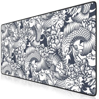 Ігровий килимок для миші TITANWOLF XXL Speed Gaming Mousepad, 900x400мм, чорний, дизайн Koi — великий килимок на весь стіл для підвищення точності та швидкості