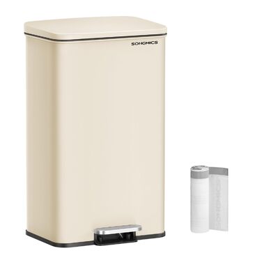Відро для сміття SONGMICS 40 л, сталеве, з м'яким закриттям, з мішками, пісочно-бежеве (LTB540A02)