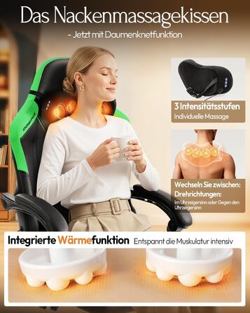 Ігрове крісло Dowinx з масажем, ергономічне, до 135 кг, зелене