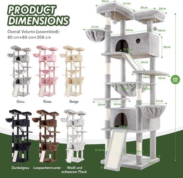 Котячий будиночок MUTICOR - великий когтетоп з будиночком, 206 см, сірий