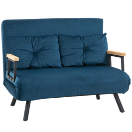 HOMCOM Sleeper Sofa Recliner with Bed Function, Convertible Sofa Bed in Velvet, Adjustable Backrest, Blue 102x73x81cm, ideal for guest rooms