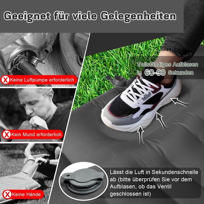 MILFECH Килимок для кемпінгу самонадувний, 14 см, з інтегрованими подушками та насосом для ніг, ультралегкий, водонепроникний, для відпочинку на природі, туризму, зелений (сірий)