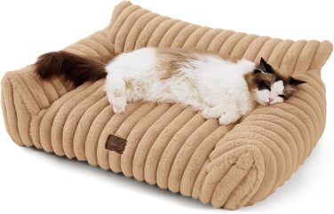 Ортопедичне ліжко для котів BEDSURE - велике, 61x46x25 см. Також підходить для маленьких собак. Зручне, м'яке, з антиковзним покриттям, легко миється. Розмір L 76 x W 51 x H 25 см, колір верблюжий.