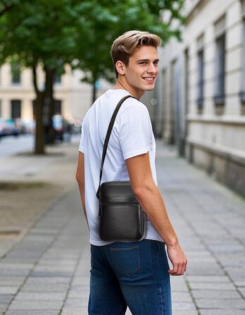 Чоловіча сумка через плече Leathario з натуральної шкіри, велика місткість, чорна