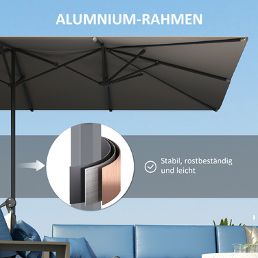 Сонцезахисний парасоль з ручним підйомом Outsunny 451 x 264 см, сонцезахист UV 50+, стійкий до вітру садовий парасоль, парасоль для балкона, парасоль для ринку, захист від сонця для балкона, тераси, саду, темно-сірий | Aosom