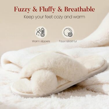 Тапочки халатні жіночі Ankis Plüsch з перехресними ремінцями, теплі зимові, з піною пам'яті та відкритими пальцями. М'які та пухнасті тапочки для дому та вулиці (білий, чорний, сірий, рожевий, верблюжий) 38/39 EU