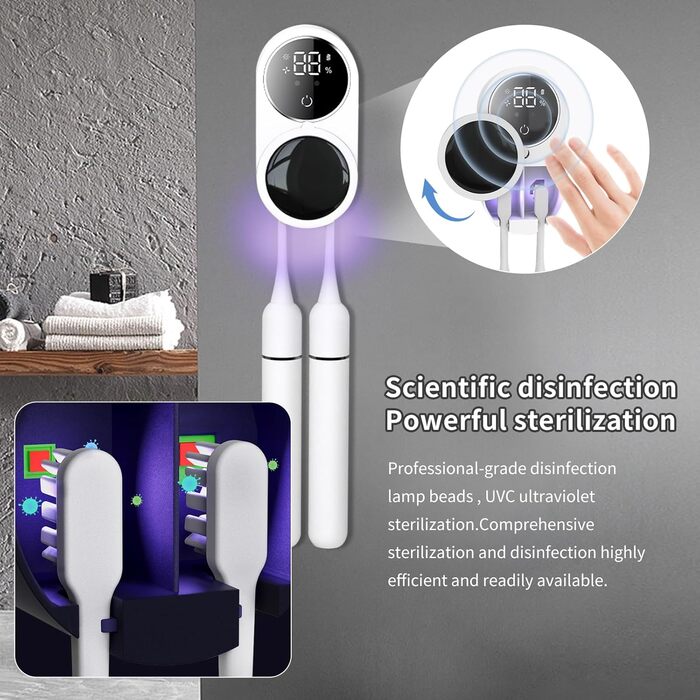 maxant UV Toothbrush Sanitizer Case, Toothbrush Holder, Organizer, Bathroom, Toothbrush Holder, Wall Mount, with Sterilizer Function, for Travel and Family
