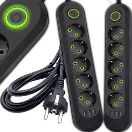 Мережева стрічка Retoo з 3 USB, 5 розеток, вимикачем та 5м кабелем, захист від перенапруги 2500W/10A, з вилками, для смартфонів, ноутбуків, дому, кухні