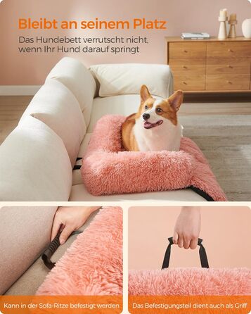 Feandrea FluffyHug Dog Bed, Plush, Dog Blanket Sofa, Sofa Protector Dog, Dog Cushion, Size M, for small and medium-sized dogs, 80 x 75 x 16 cm, PGW221G02 (L 95 x W 85 x H 16 cm, Pink)