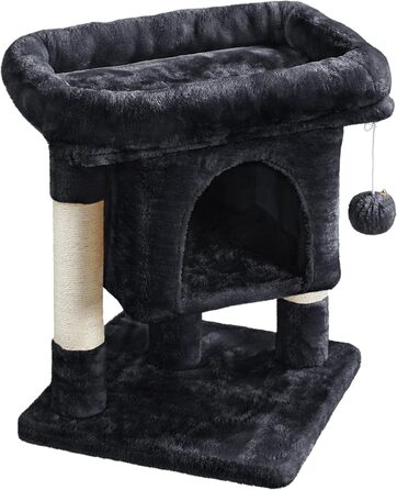 Yaheetech Scratching Post 60 cm Small Cat Scratching Tree, with Cat Cave, Plush Sisal, Cat Tree Cat Furniture Play Tree for Small Cats, Black