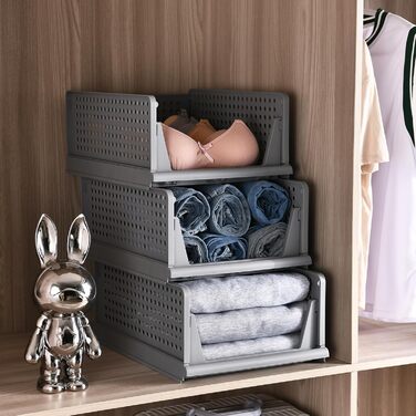 RMAN 4-Piece Closet Organizer Stackable Folding Closet Organizer for Drawers, Closet Organizer, Storage Boxes, Kitchen, Bathroom (Gray)