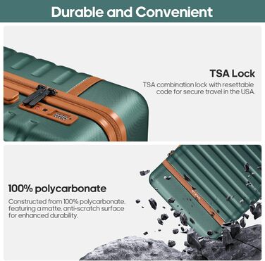 Набір валіз UKEIN 3 шт. з PC корпусом, міцний дорожній набір, ручна поклажа з TSA замком, 4 спіннер колеса, рюкзак та косметичка (3 шт.) (Темно-зелений)