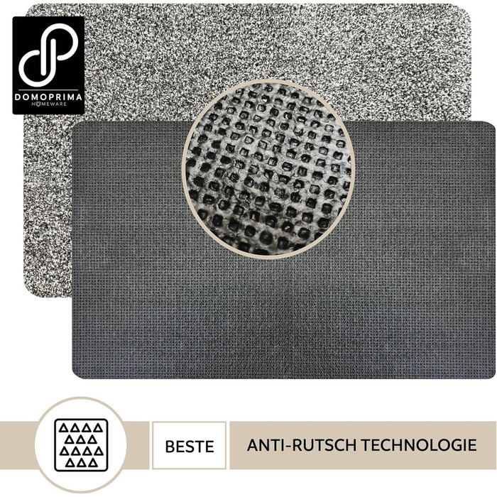 Килимок для підлоги Domoprina з мікрофібри, миючий, неслизький, надзвичайно поглинаючий та плоский – антибактеріальний, для внутрішнього та зовнішнього використання (60x40 см) (Сірий, 60x40 см)