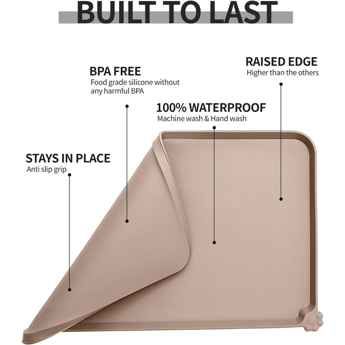 Силіконові килимки для тварин - водонепроникні килимки для собак та котів з піднятими краями - килимки під миски для собак та котів - виберіть розмір (TaupeName, 47 x 30 см (1 шт))