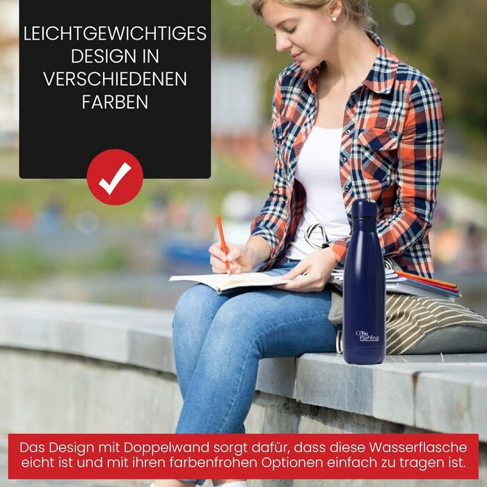Термос-пляшка з нержавіючої сталі Otto Koning - двостінна вакуумна ізольована термопляшка. Зберігає напої холодними до 24 годин та гарячими до 12 годин. Безпечна, BPA-free (Морська синя, 500 мл)
