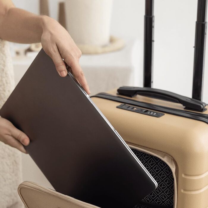 Чемодан ручної поклажі PackPro T20 (56x37x22 см) з ABS-пластику, TSA-замком та 4 колесами. Жорсткий валіз з внутрішніми відділеннями, світловідбиваючими елементами та стійким до пошкоджень кольором Champagne T40