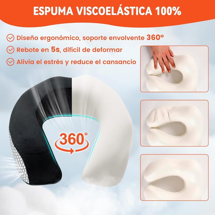 Подушка для шиї в дорозі: автомобільна, для літака, з memory foam, м'який велюровий чохол, для дорослих, сіра, з сіткою