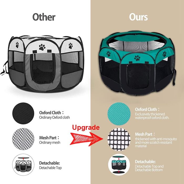 Клітка-манеж для собак та котів XhuangTech, м'яка тканина, портативна, складана, для дому та вулиці, переноска для тварин, блакитний та чорний кольори
