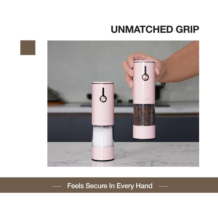 Електричні соляні та перечні млини 2 шт. з USB-зарядкою, 6-ступеневий жорно, перечна млина з LED-підсвічуванням та антиковзним захистом від пилу, перезаряджувані кухонні помічники (Morning Haze+petal Pink)