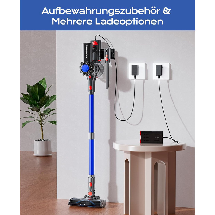 Бездротовий акумуляторний пилосос Ivormentico 50 хв / 40 кПа / 450 Вт з LED, для видалення шерсті тварин, темно-синій