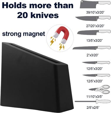 Magnetic knife block, black wooden holder, knife display holder, magnetic stand with strong improved magnets, knife strips