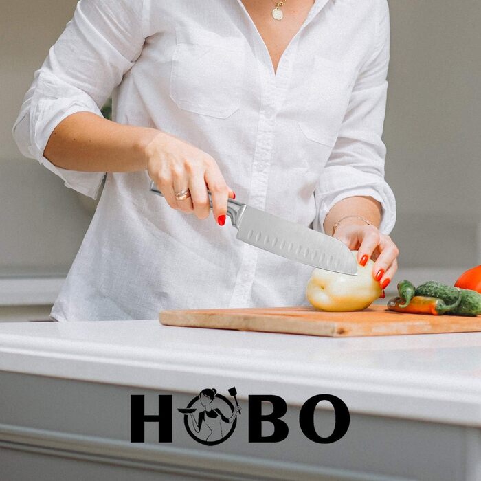 Набір кухонних ножів HOBO Profi 5 шт, з нержавіючої сталі, гострі, неслизька морозостійка ручка – кухарський, для хліба, сантоку, універсальний, овочевий
