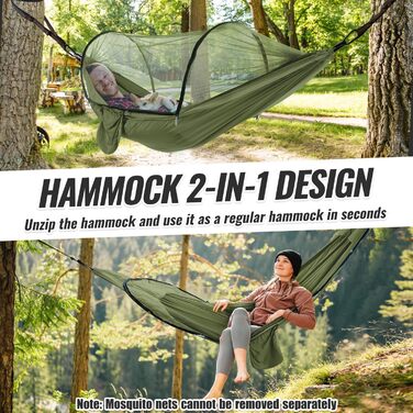 Легка туристична гамак з москітною сіткою, 300 кг | Гамак для кемпінгу, подорожей, рюкзаків, туризму, саду (270x140 см)