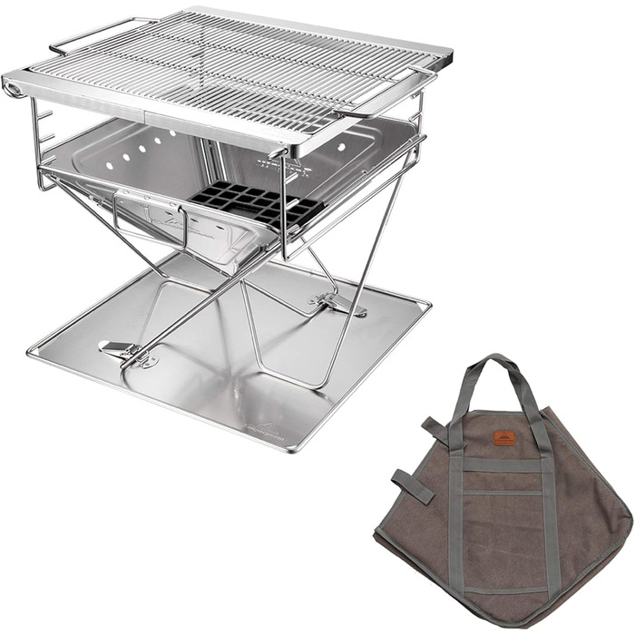 CAMPINGMOON Portable Stainless Steel Wood Grill and Fire Pit 20 inches with Carry Bag MT-055