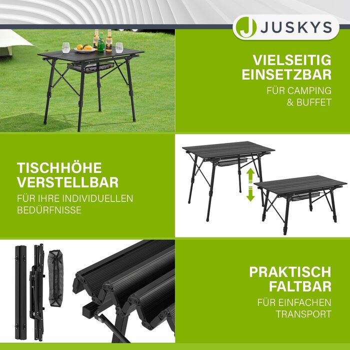 Стол для кемпінгу Juskys Picco - алюмінієвий, 90x52 см, легкий, складний, регульований по висоті - для кемпінгу, саду, відпочинку на природі. Чорний