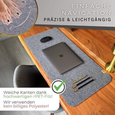 Підкладка на стіл Kontor28® з фетру 80x37.5 см, сіра (urbangrau), виготовлено в Німеччині - захист від ковзання, миється, з переробленого PET