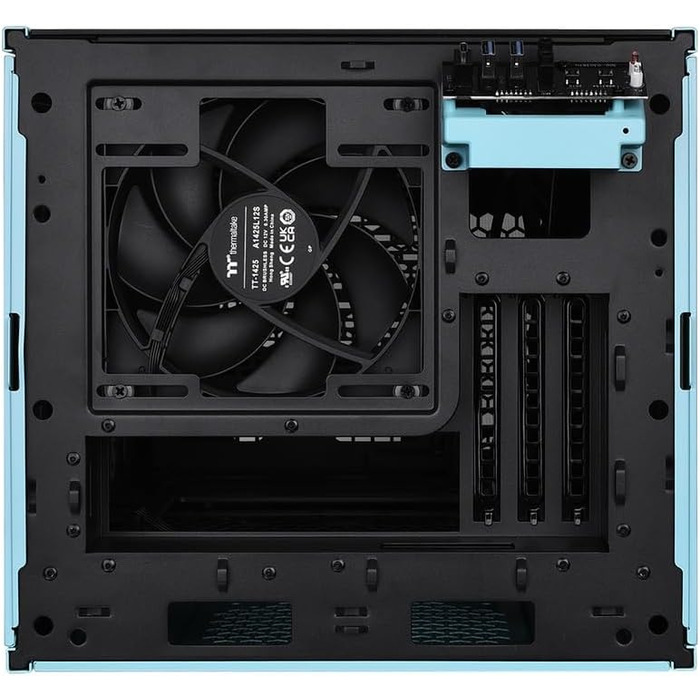 Корпус Thermaltake The Tower 200 Turquoise Mini-ITX з вертикальним розташуванням, загартоване скло, 2x CT140 вентилятори, підтримка AIO 280мм, GPU до 380мм