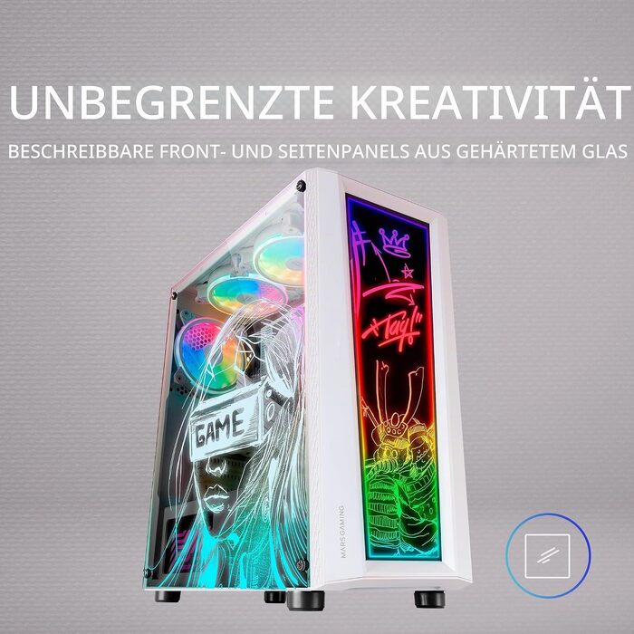 Корпус для ПК Mars Gaming MC300P MicroATX, білий, загартоване скло, Mesh-панель, 3x FRGB вентилятори