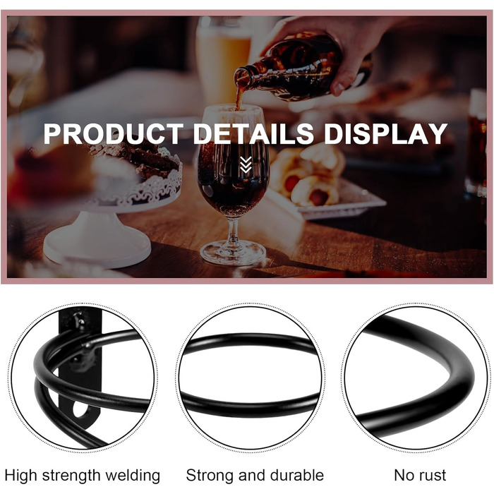 Настінна полиця для вина Happysnow (6 шт.) - органайзер для винних пляшок з металу, з кріпленням