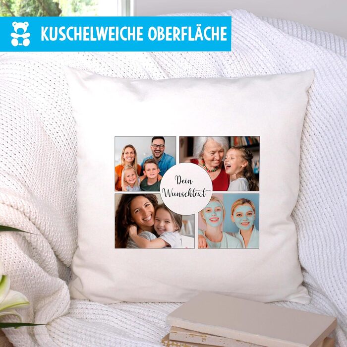 Персоналізована фотоподушка OWLBOOK® з індивідуальним дизайном, подушка з 4 фото, у формі кола, подарунок з фото на замовлення