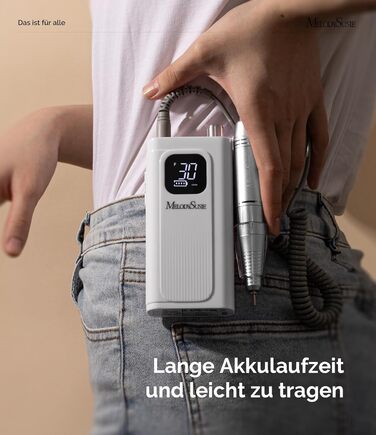 MelodySusie SC300F Професійний насадковий фрезер для нігтів, електрична насадка для манікюру, 30000 об/хв, LCD-дисплей, регулювання швидкості, для акрилу та гелю, для салону, білий