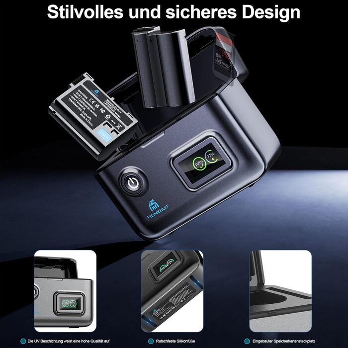 Акумулятор Homesuit EN-EL15c/a/15 (2шт) з LCD зарядним пристроєм для камер Nikon Z5, Z6, Z6II, Z6III, Z7, Z8, D7500, D7000, D7100, D7200, D500, D600, D610, D750, D780, D800, D810, D800E, D810A, D850